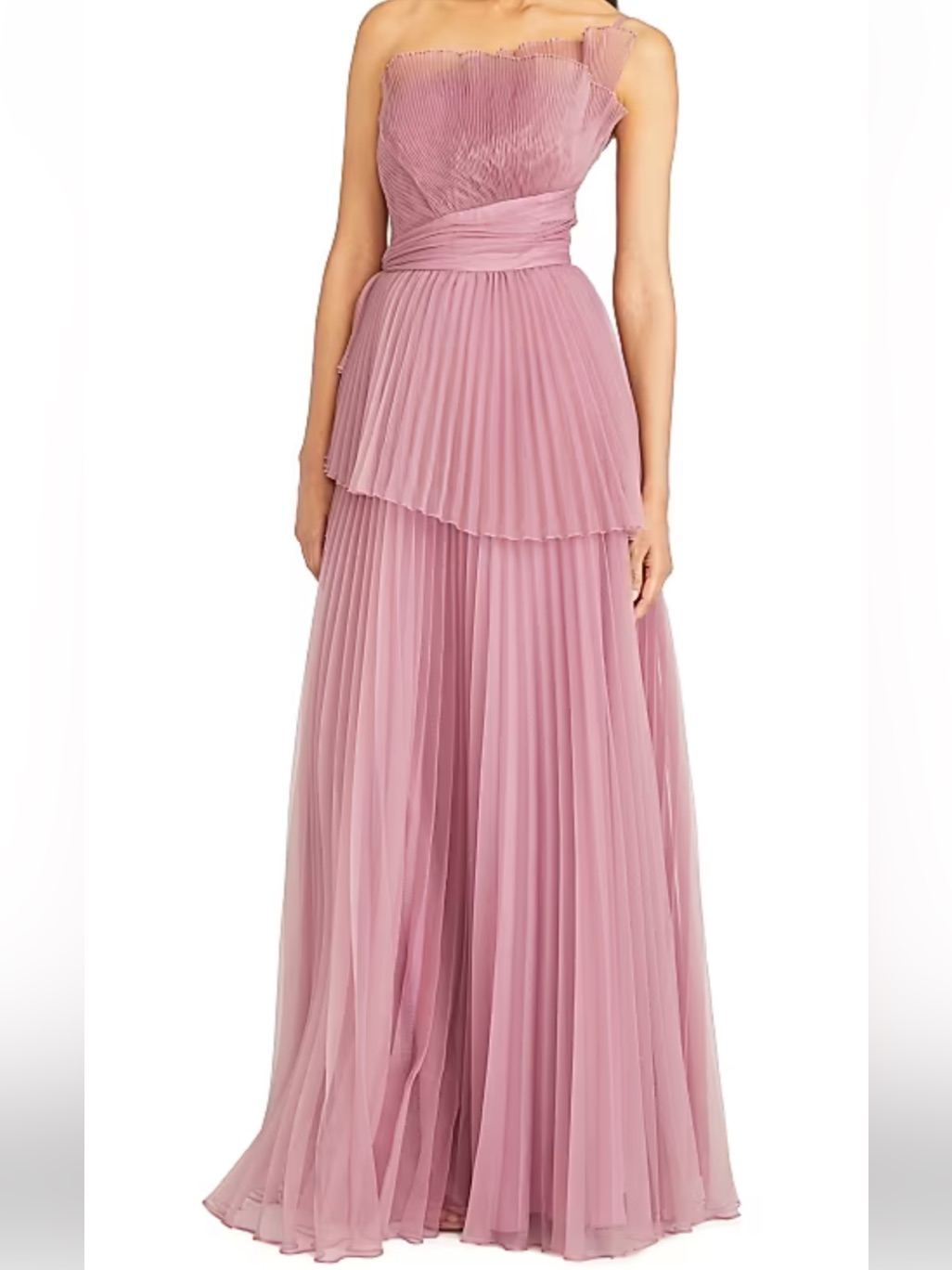 Theia Dusty Rose Pleated Organza One-Shoulder Gown Size 14 Nwt